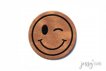 Kunstleder Label Happy Twinkle Smiley by Jessy Sewing